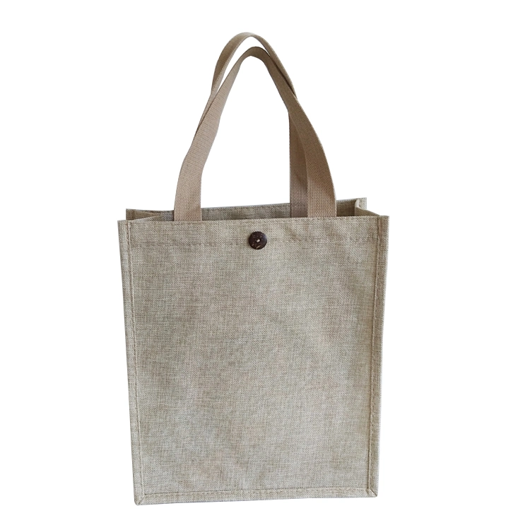 Customized Cotton Linen Shopping Tote Bag with Button Closure