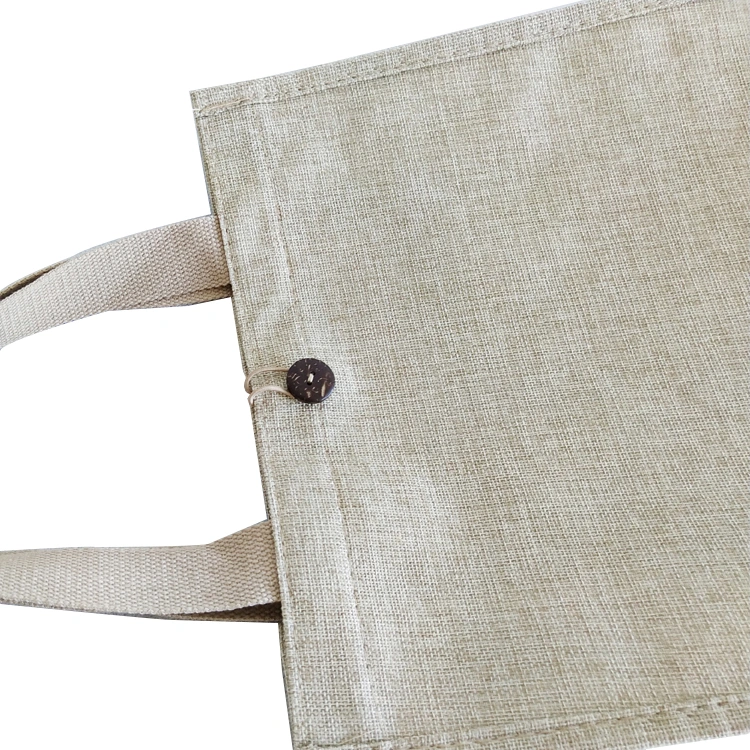 Customized Cotton Linen Shopping Tote Bag with Button Closure