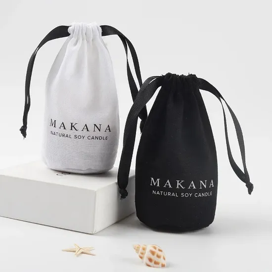 Custom Logo Printed Cotton Linen Candle Pouch Eco Friendly Gift Drawstring Bag 