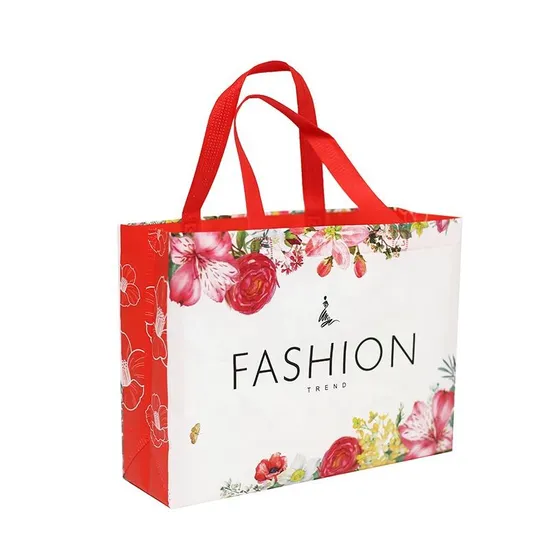 Red Ultrasonic Matte PP Non Woven Laminated Bags Floral for Gifts Packing 