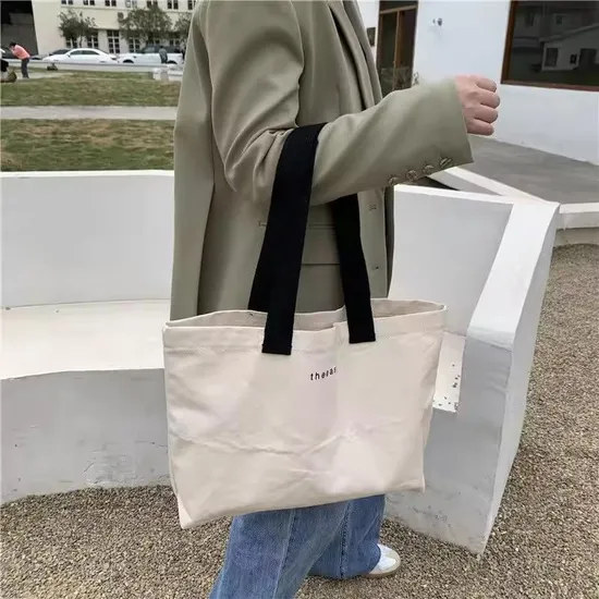 Eco Friendly 100% Cotton Custom Logo Canvas Tote Bag Large Size Cotton Shopping Bags Reusable Women Travel Hand Bag 