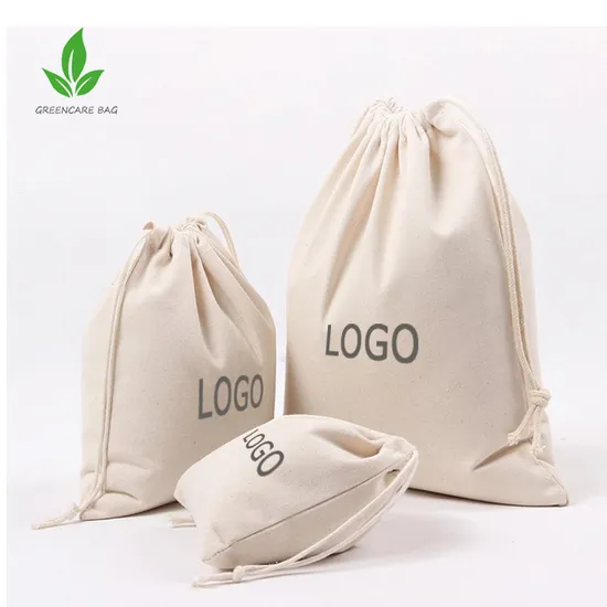 Custom Logo Personalized Colorful Soft Fabric Calico Canvas Cotton Drawstring Gift Bag with Double String 