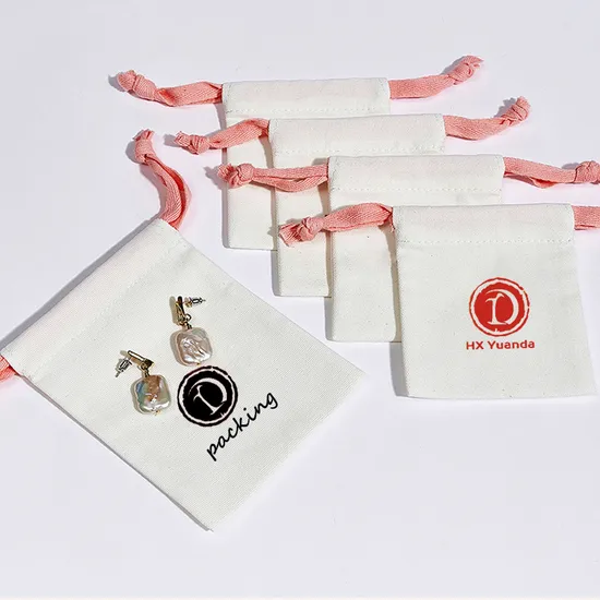 Recycled Fabric Small Packaging Custom Logo Gift Linen Canvas Pouch Organic Cotton Drawstring Bags 