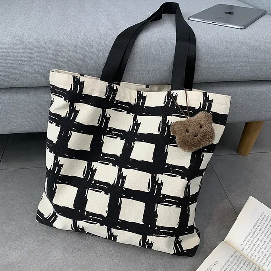 Canvas Bag with Simple Letters, Large Capacity Single Shoulder Women′s Bag, Cotton and Linen Cloth Bag, Handbag Bag 