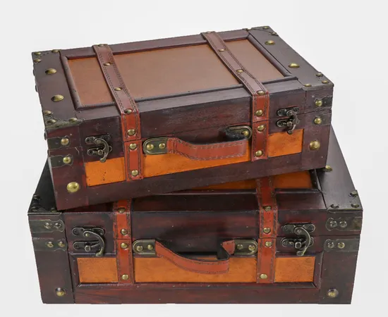 Wooden Vintage Suitcases Retro Luggage Dé Cor, Antique Decorative Storage Chests 