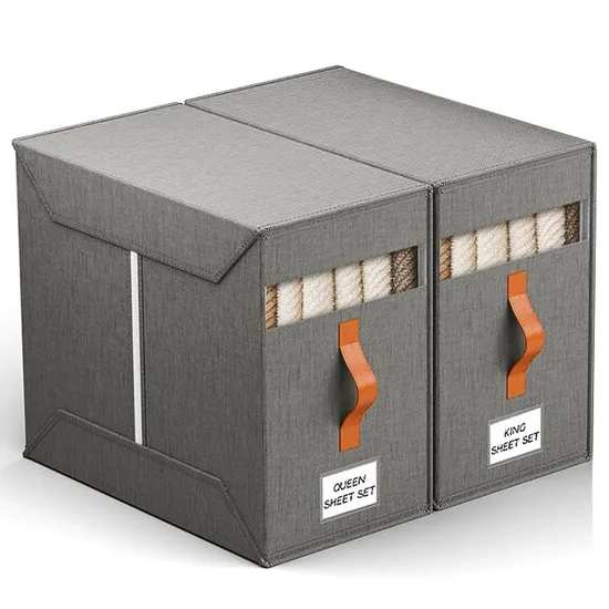 Foldable Bed Sheet Organizer Linen Closet Storage Box with Label & Window 